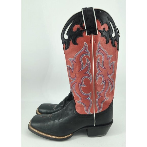 NEW Nocona Women's Size 6.5 B NL5501 Pink Black Square Toe Leather Cowboy Boots - Picture 11 of 16
